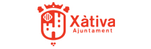 En color naranja, vemos estilizado el escudo de la ciudad de Xàtiva junto al texto «Xàtiva Ajuntament»